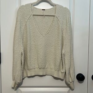 Free People Women's Cream V-Neck Sweater Textured